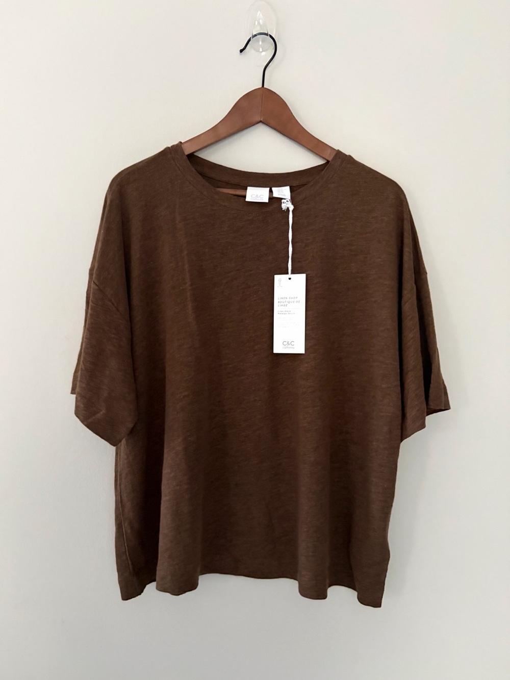 C&C California Linen Lyocell Relaxed Crewneck Brown Tee - NWT - Women’s size XL